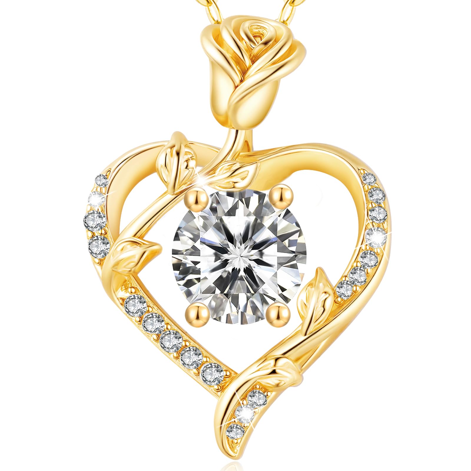 MISUMOR Moissanite Halskette Damen Silber 925 Echt, Kette Gold Frauen mit Rosen Anhänger Herzkette Schmuck Damen Geschenke für Frauen Freundin Sie Valentinstag Muttertags Weihnachten