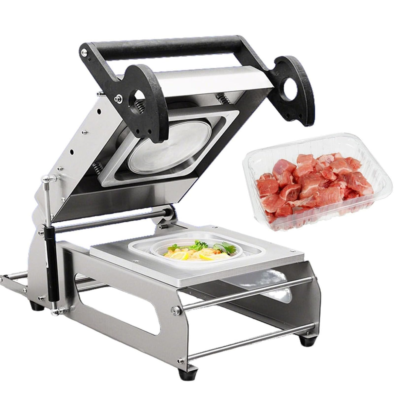 Sigillatrice manuale per vassoi a pressione, per alimenti, con controllo della temperatura, 7-8 guarnizioni/minuto, in acciaio inox, per scatole da asporto, carne, pesce, cibi cotti, ristoranti