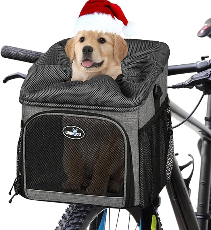 Cesta para Bicicleta para Cães e Gatos Pequenos Wakytu C53 Dobrável com Faixas Refletivas e Bolsos Laterais