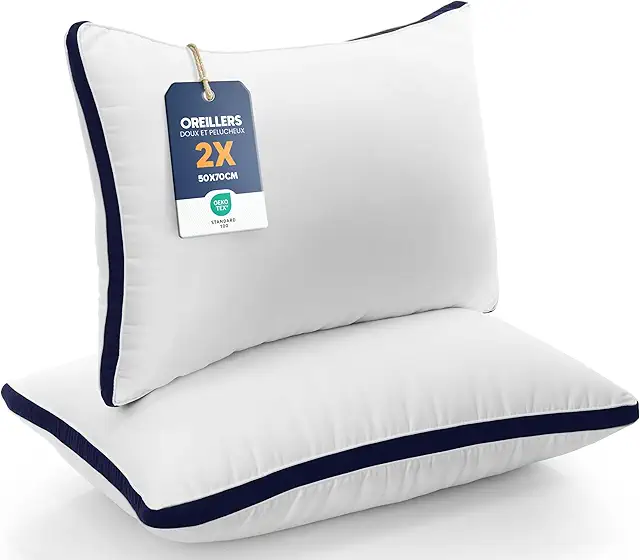 Oreiller 50x70 cm (2 Pièces) - Fibres Creuses Vierges 3D, Doux et Facile à Entretenir - Bleu Marine