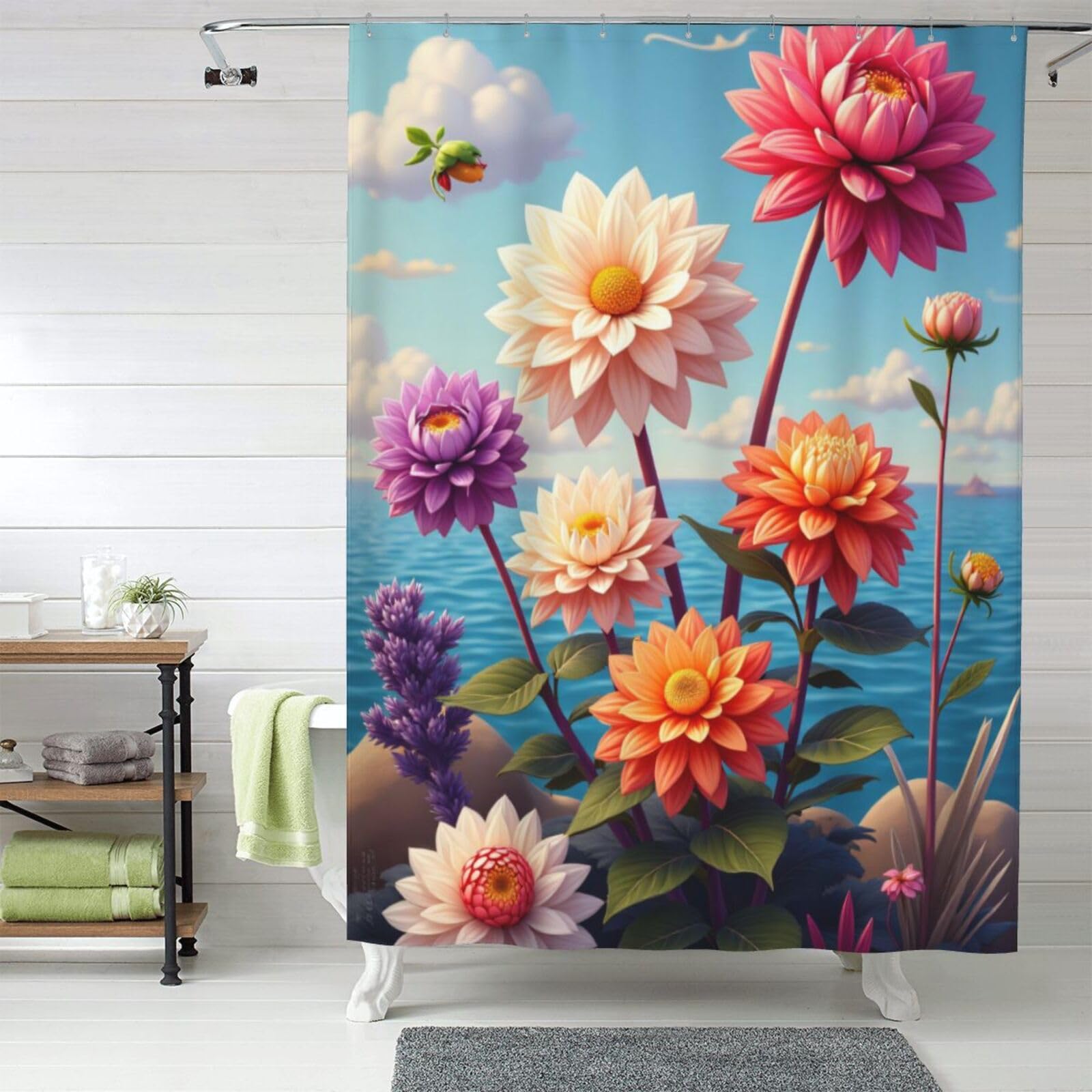 Rideau de douche en tissu dahlia 152x183cm opaque déco salle de bain