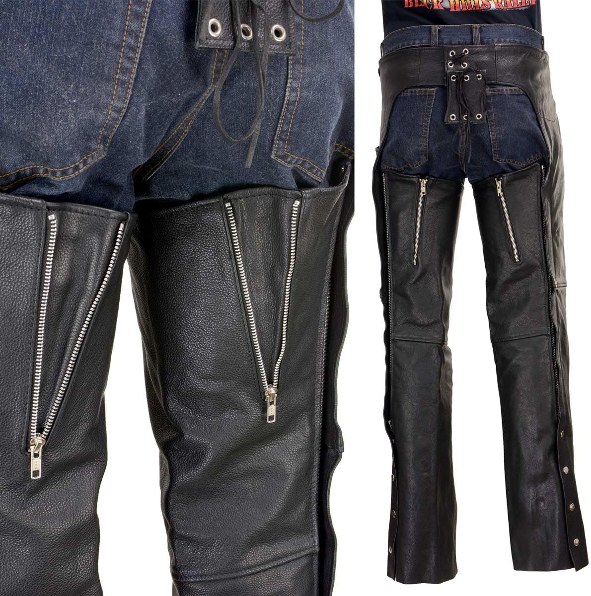 Milwaukee Leather LKM5721 Men's Black Easy Fit Premium Leather Motorcycle Biker Rider Chaps - 40 - Image 6