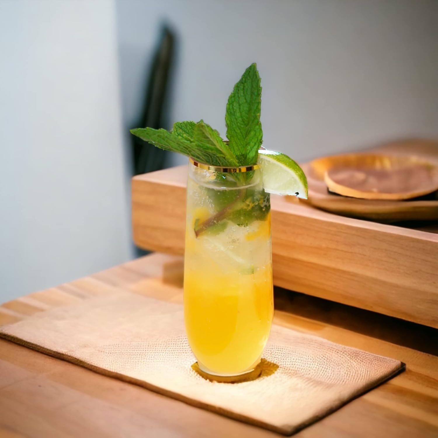 Oojami 24 piece pack 9 oz Champagne Flutes Stemless Disposable cups Unbreakable Crystal Clear Plastic Mimosa Glasses Set of 24 ideal for Wedding Birthday (9 Ounce - Gold Rim) - Image 9