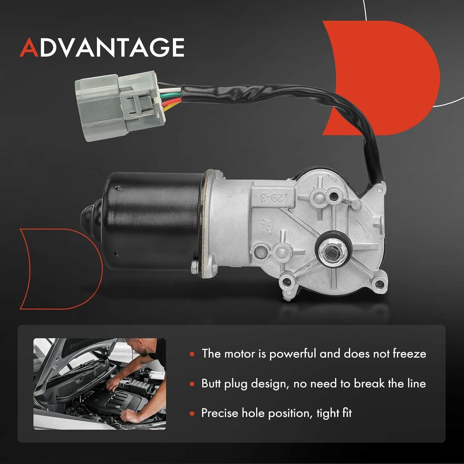 A-Premium Front Windshield Wiper Motor Compatible with Acura Integra 1994-2001 & Honda Civic 1992-1995, Civic del Sol 1993-1997, 5-Pin, Replace# 76505-SR3-A01