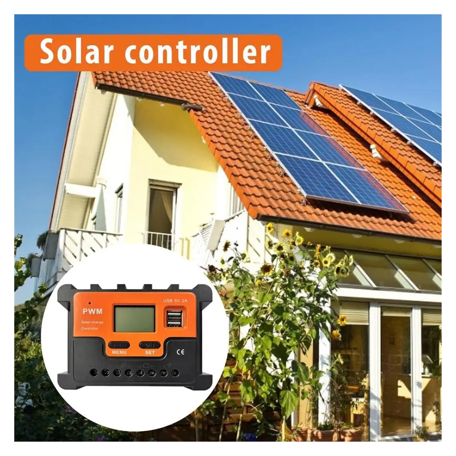 Kontroler ładowania słonecznego, 10A 20A 30A 40A 50A 60A Kontroler Słoneczny 12V 24V AUTO LCD Regulator PWM Z USB Do Panelu Słonecznego PV Światła Ładowarki Baterii(60A,48V)