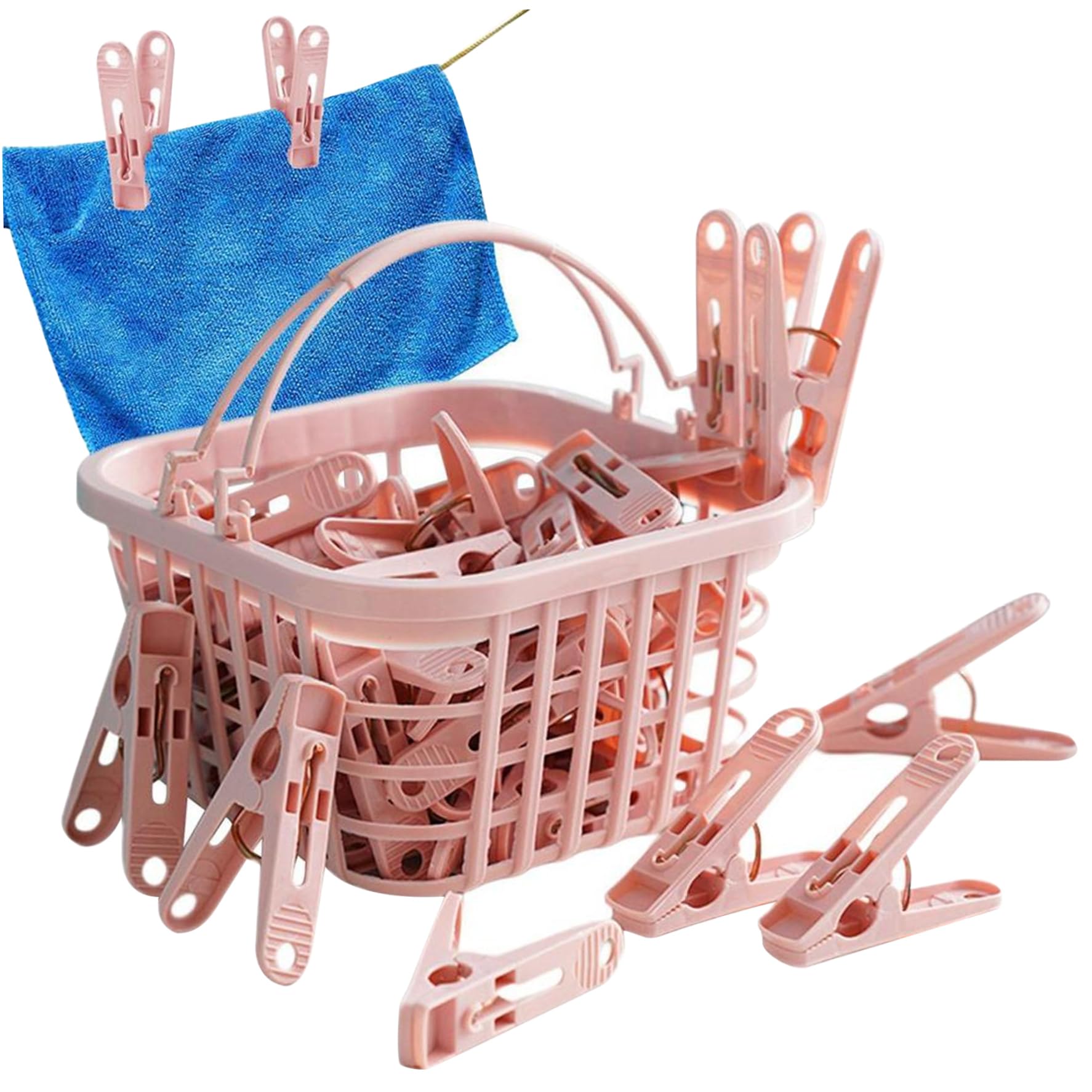Veesper Pink Pegs For Washing Line 31Psc Non Slip Windproof Pp Material Pegs With Basket Multifunctional Fastening Waterproof Laundry With Spring.