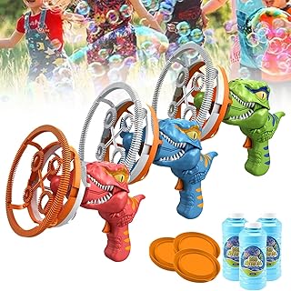 آلة فقاعات كهربائية على شكل ديناصور، مسدس فقاعات على شكل ديناصور للأطفال، مسدس فقاعات على شكل عصا فقاعات للاستخدام الخارجي، آلة نفخ الفقاعات للأطفال من سن 1-3 سنوات (اللون: مجموعة)