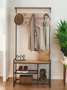 DECORATIVE METAL COAT RACK DRESS WITH WOODEN SHELF AND SHOE CLOSET MULTI-PURPOSE WARDROBE