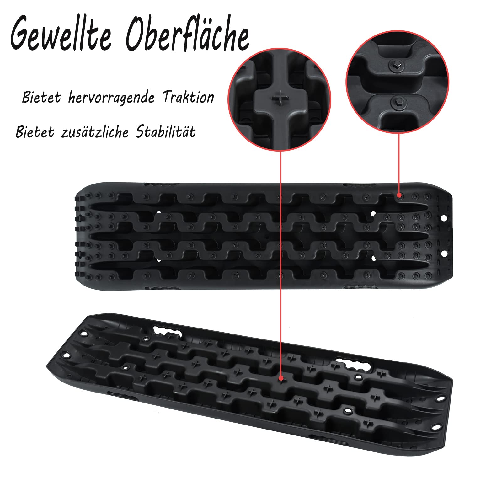 LILIIN 2X Sandbleche Anfahrhilfe Wohnmobil Recovery Board Offroad Traktionshilfe Traktionsmatte Gripmatte Anfahrhilfe Hilft Reifen Schlamm Sand Schnee Reifenleiter für Geländewagen LKW PKW, Schwarz