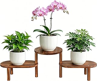 3 Tier Corner Plant Stand Indoor - Adjustable Wood Convex Flower Stand f...