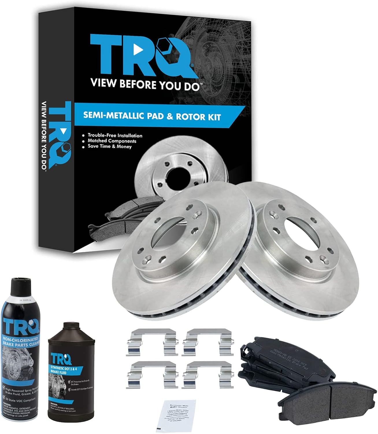 TRQ Front Brake Pad & Rotor Kit Brake Chemical Kit Brake Pads Brake Rotor Semi-Metallic Compatible with 2002-2004 Kia Sedona