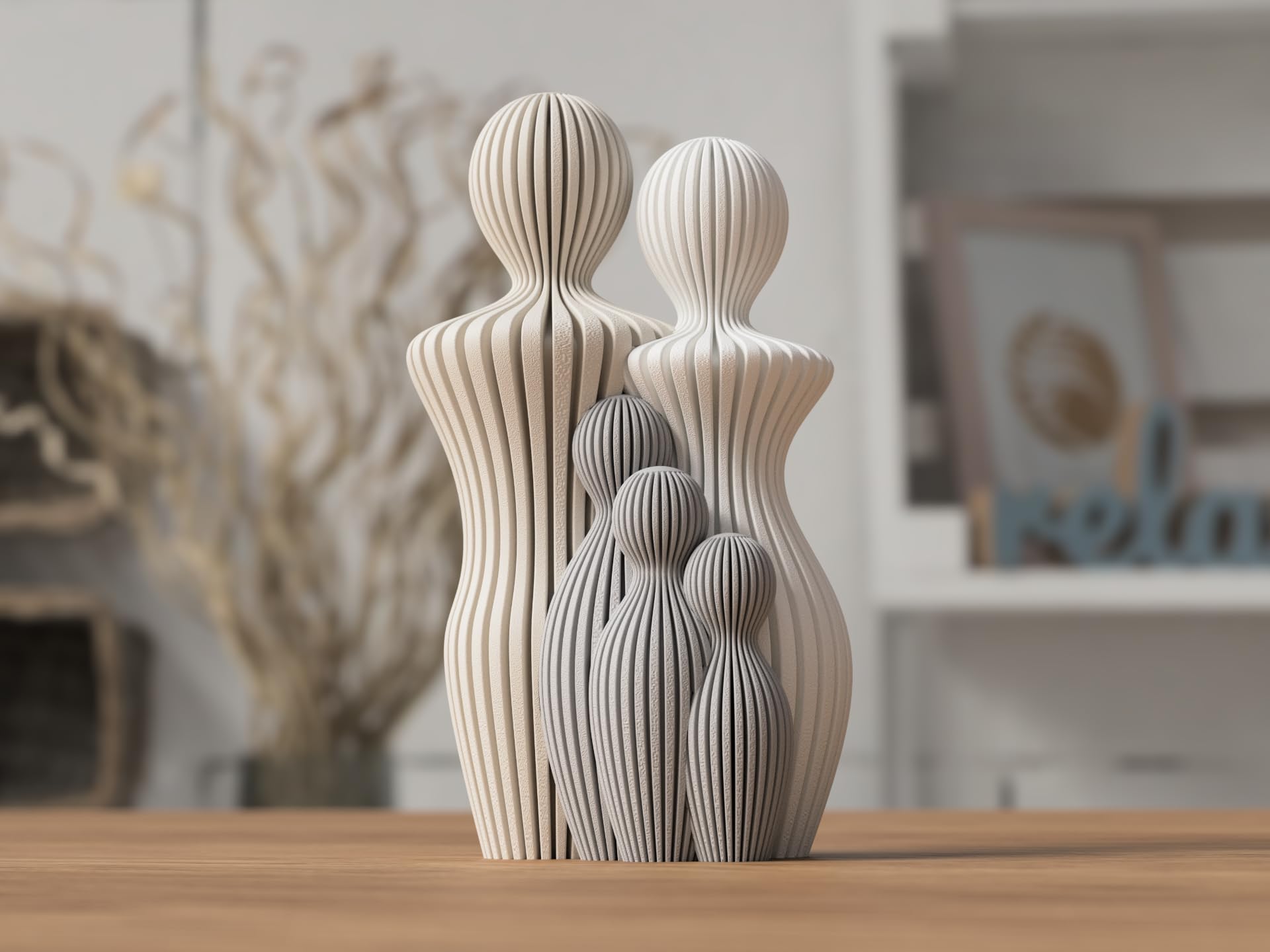 Generico Moderna Scultura Decorativa Famiglia in PLA, Statuette Minimaliste, Arte Contemporanea per Casa, Decorazione 3D Stampata, Regalo Personalizzabile (Genitori con 3 figli)