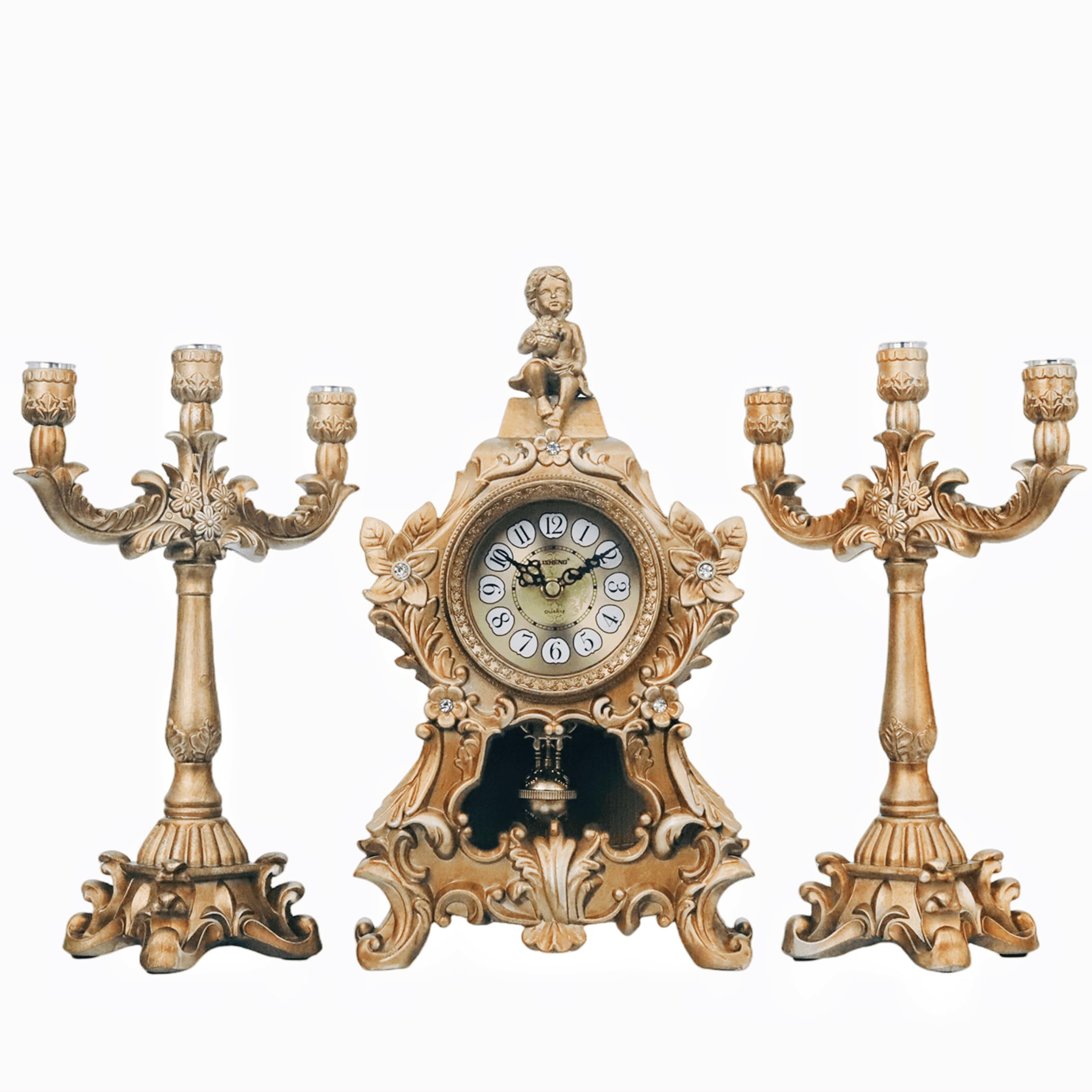 LANDCHY 15''H Baroque Antique Pendulum Clock Rococo Style Mantel