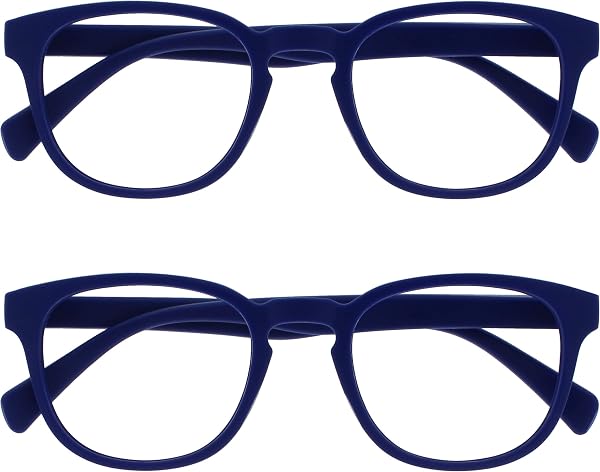 OPULIZE Pop Pack 2 Rétro Rond Lisse Bleu Mat Hommes Femmes Lunettes De Lecture Charnières Ressort RR2-3 +2,50 - 1