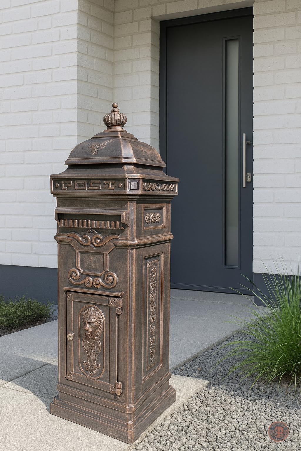 Generisch Säulenbriefkasten Standbriefkasten Briefkasten Post Brief Mailbox Letter Aluminium Bronze abschließbar freistehend 102 cm x 36 cm x 33cm