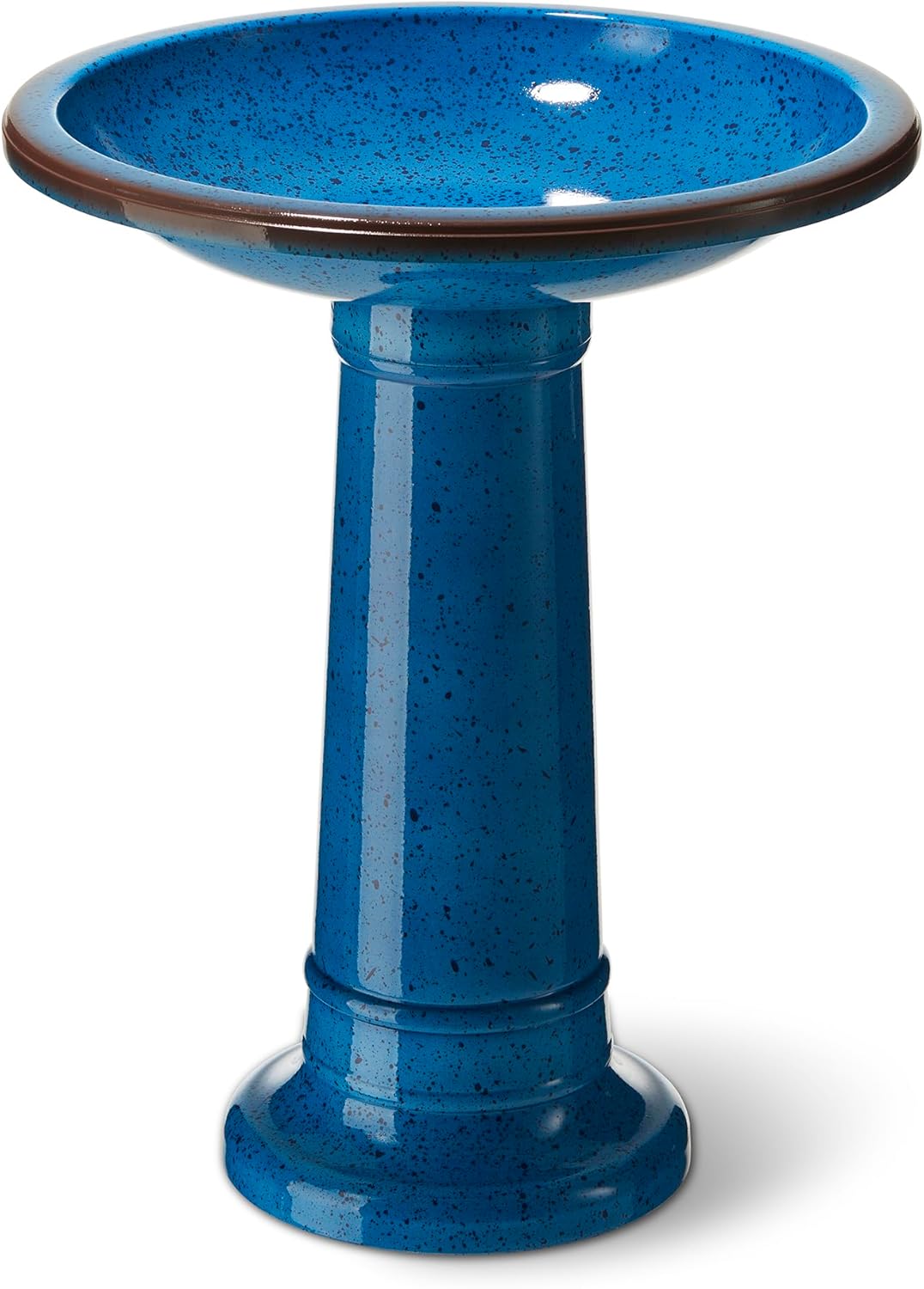 Glitzhome 21.5" H Cobalt Blue Faux Ceramic Tall Pedestal Birdbath for Outdoor Patio Garden Backyard Decking