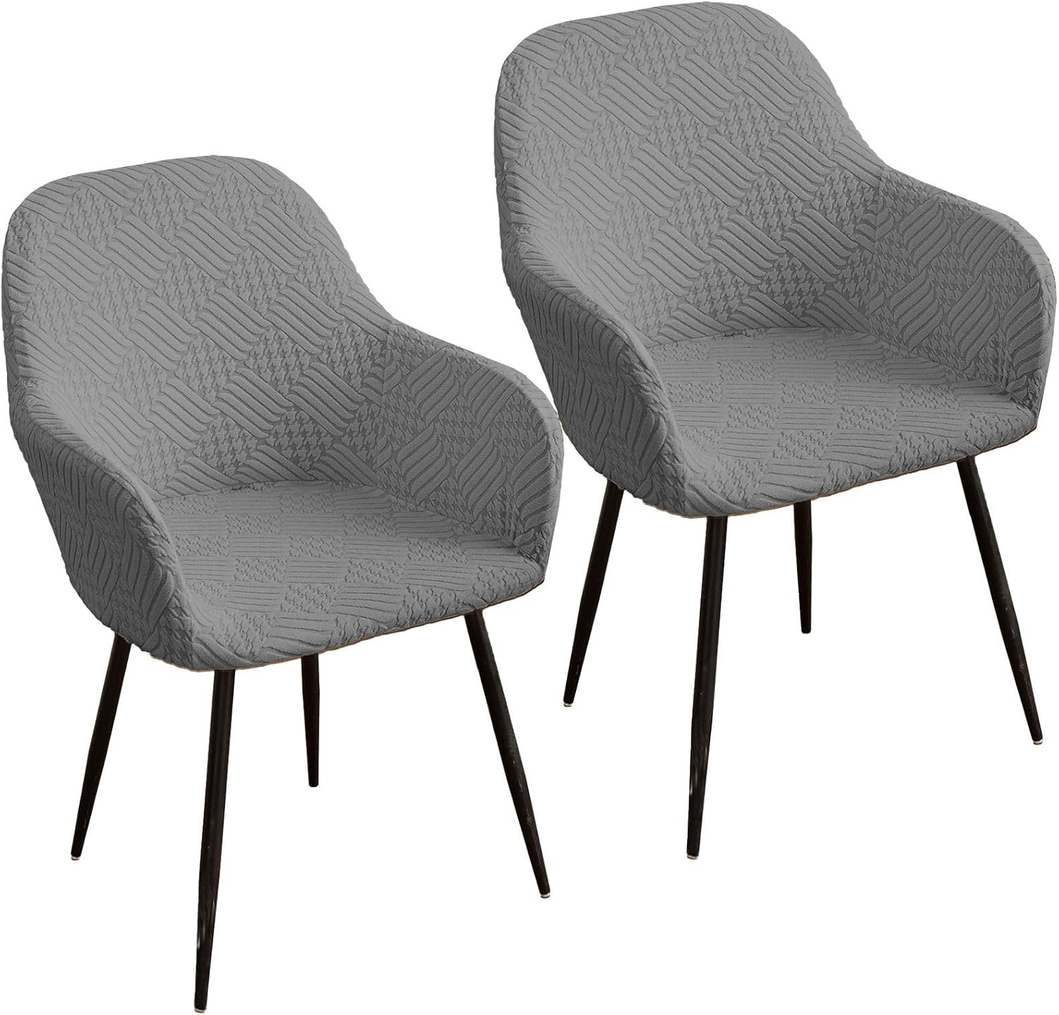 Curved Back Dining Chair Covers Set of 2, Stretch Curved Back Chair Cover Modern Spandex Curved Back Chair Slipcover with Arms Removable Accent Dining Chair Cover-Dark Grey-2 Piece
