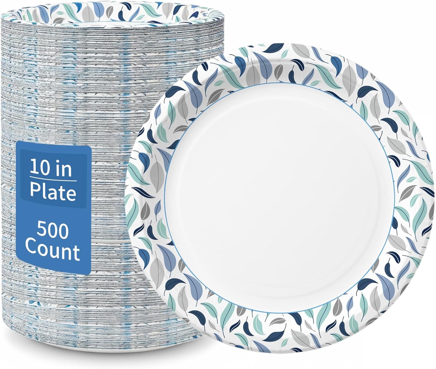 OuMuaMua 10 Inch Paper Plates, 500 Count Disposable Paper Plates, Soak Proof & Cut Resistant, Microwave Safe, Bulk Plates for Everyday Meals, Lunch & Family Use