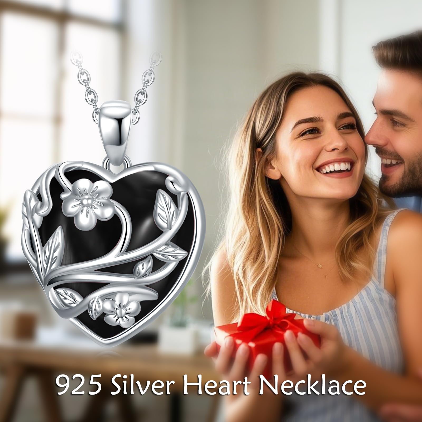 YFN Collar de cristal de plata de ley, collar de corazón, colgante de piedra de cristal de flor, cuarzo rosa, regalos de joyería para mujeres, regalos de cumpleaños para mamá, Normal, Plata esterlina