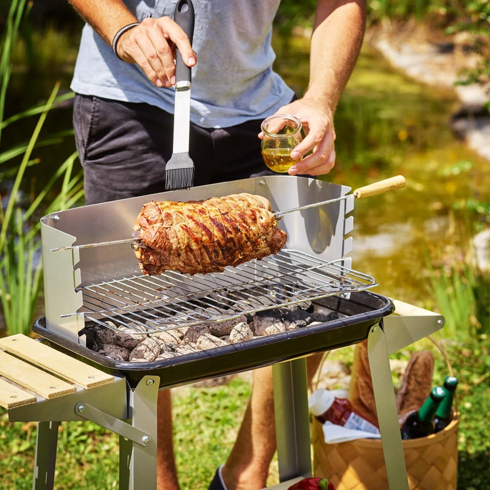 Set 5 ustensiles de Barbecue Pince Fourchette spatule Pinceau Sac BBQ Acier INOX