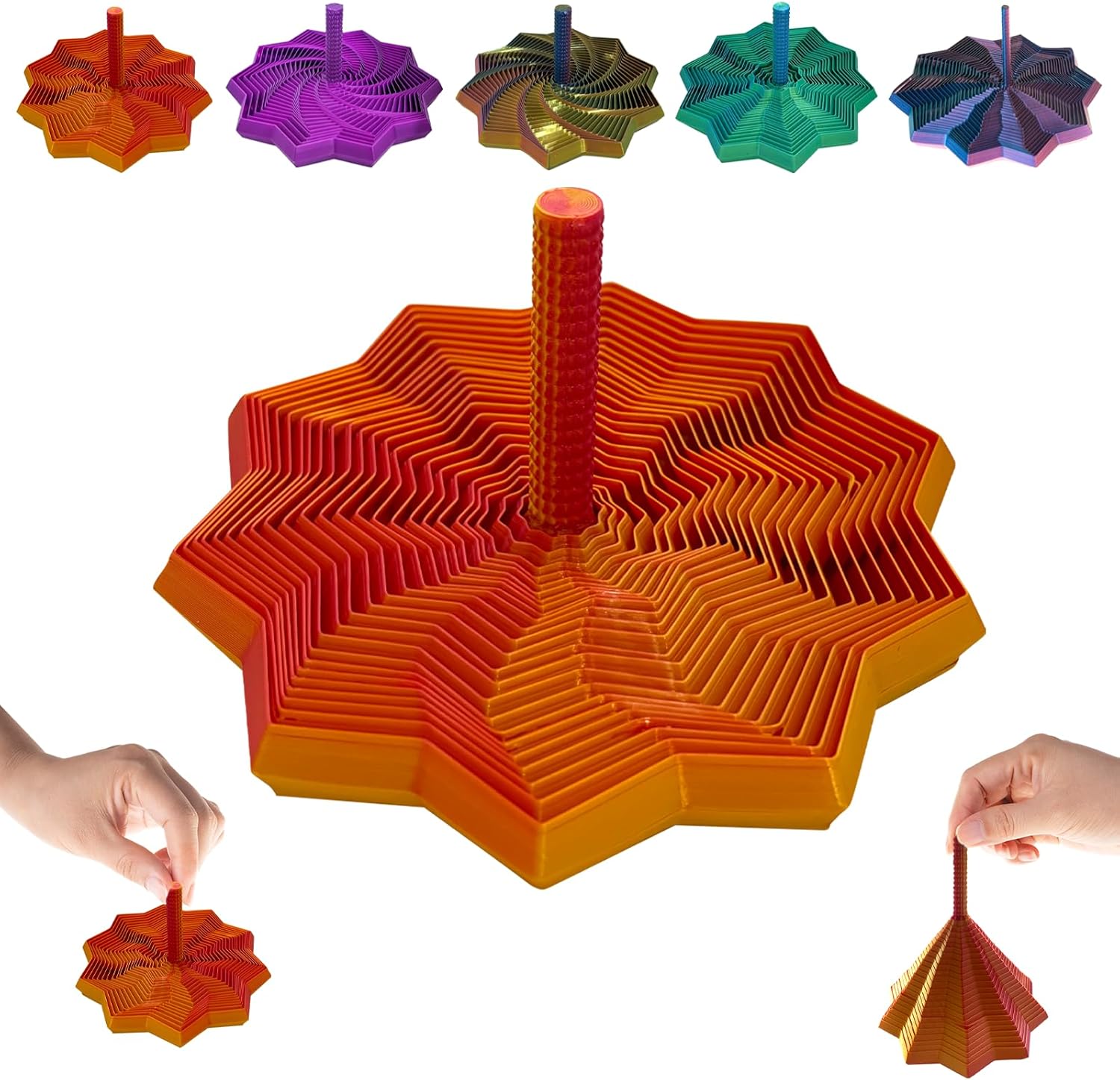 Upgraded 3D Printed Expanded Sensory Fidget Star with Handle Colorful Stress Relief Fidget Toy Gifts for ADHD and Office Desk Christmas Birthday(Red Blue)