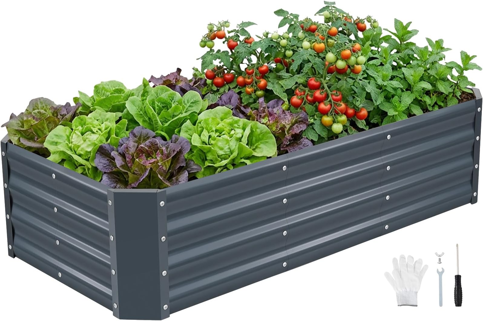 INNO STAGE 4×2×1ft Galvanized Raised Garden Bed Kit, Galvanized Planter Raised Garden Boxes Outdoor, Large Metal Raised Garden Beds for Vegetables, Flowers, Herbs, and Succulents, Grey
