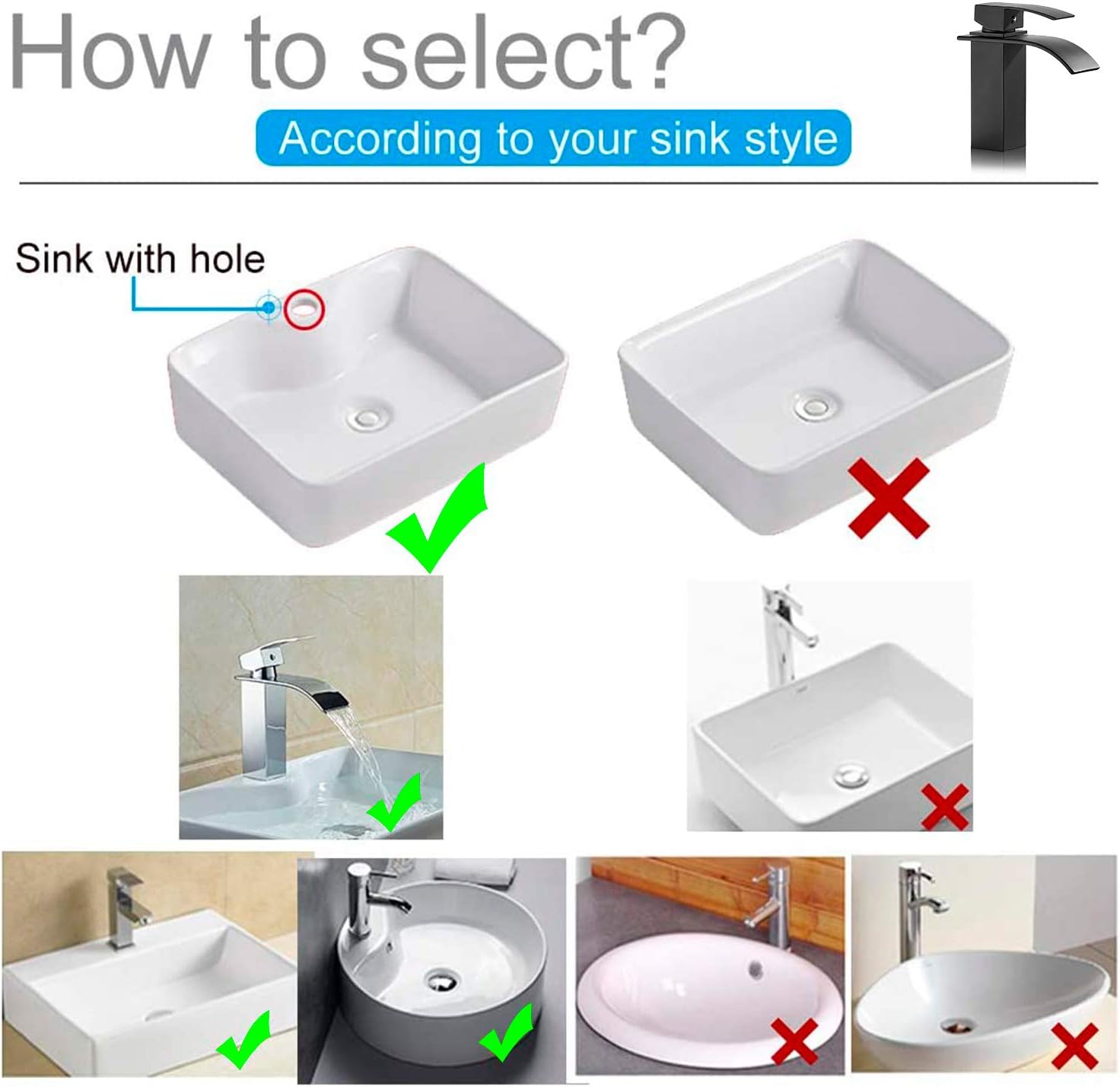 THEEIERCE Basin Sink Mixer Tap, Waterfall Bathroom Sink Taps, Single Lever Handle Basin Mixer Tap - Image 5