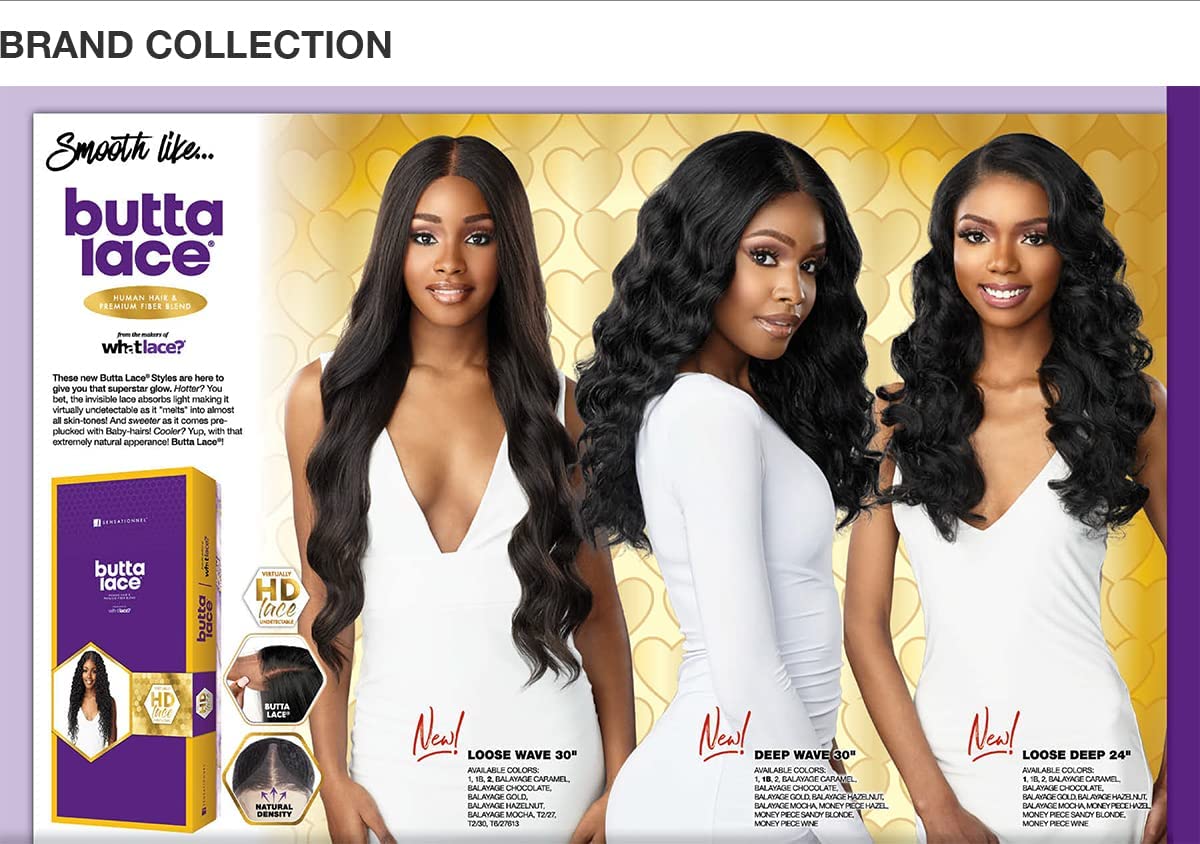 Sensationnel Butta Lace Hhm Wigs - Loose Deep 24 Inch Human Hair Blend Extra Wide 5 Inch Parting Preplucked Hairline Glueless Lacefront (MP/SANDYBLONDE)