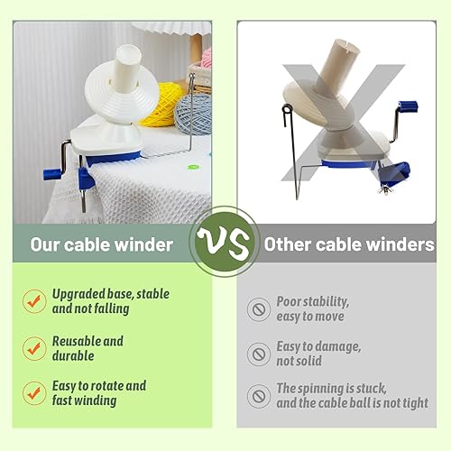 Miniatura 4 de Enrollador de hilo, enrollador de bolas de hilo para ganchillo con 40 marcadores de puntada, mango de metal y abrazadera de mesa, capacidad de 4