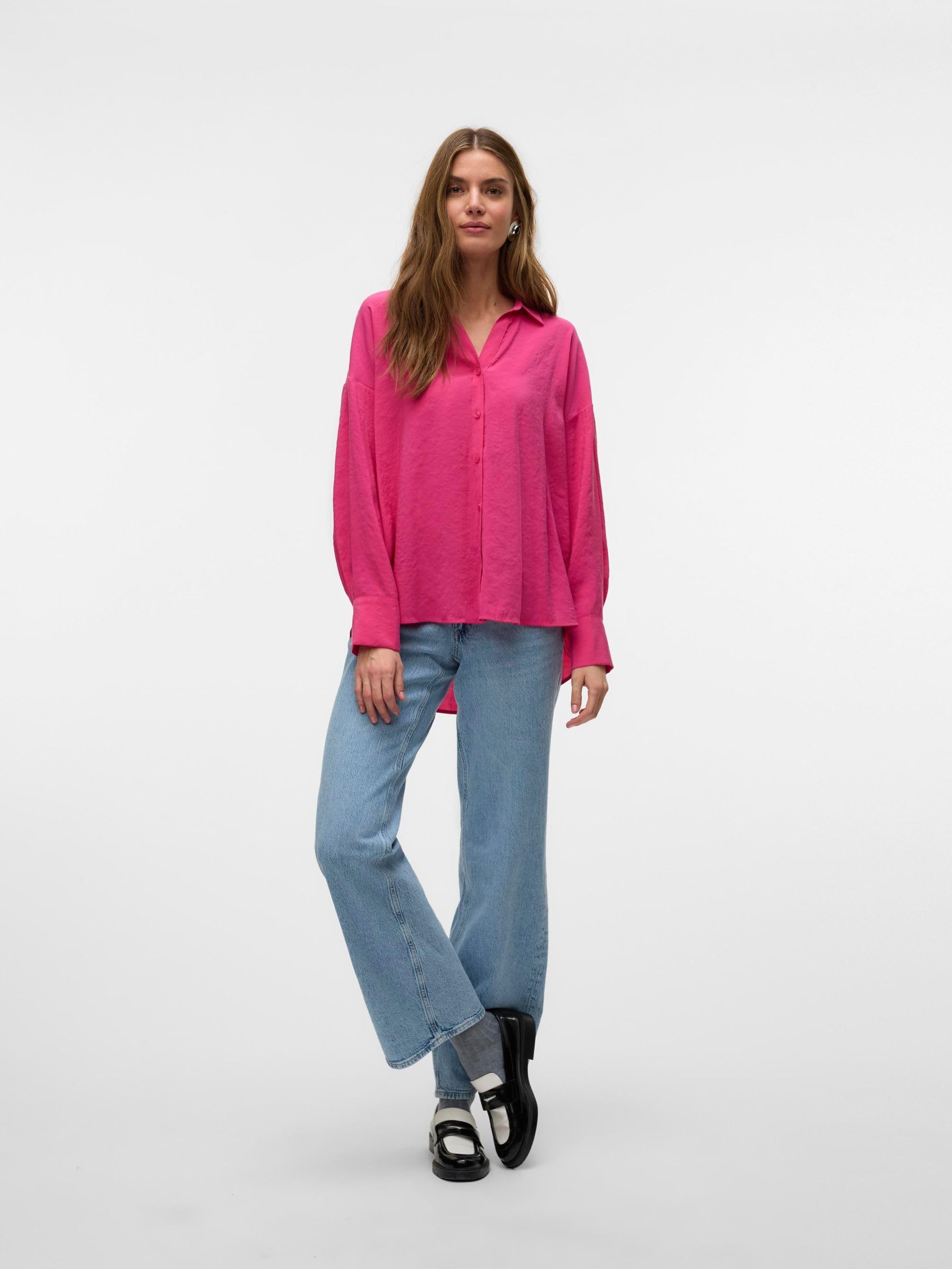 VERO Moda Damen Vmqueeny Ls Oversize Shirt WVN Ga Noos Langarmshirt