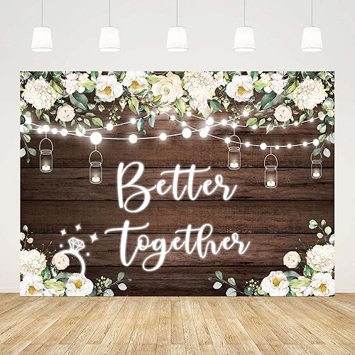 Miniatura 2 de SENDY Telón de fondo rústico de 7 x 5 pies, para despedida de soltera, boda, fiesta, fotografía, fondo blanco, anillo de diamantes florales,