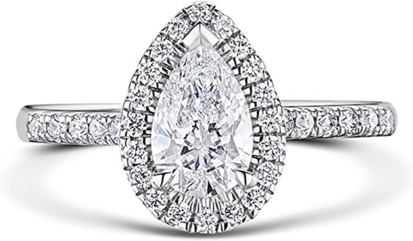 RussianHeartsDiamonds.com Venetia TOP Grade 2 Carat Radiant PEAR Cut SONA NSCD Simulated Diamond Ring Halo Design Solid 925 Silver pear5