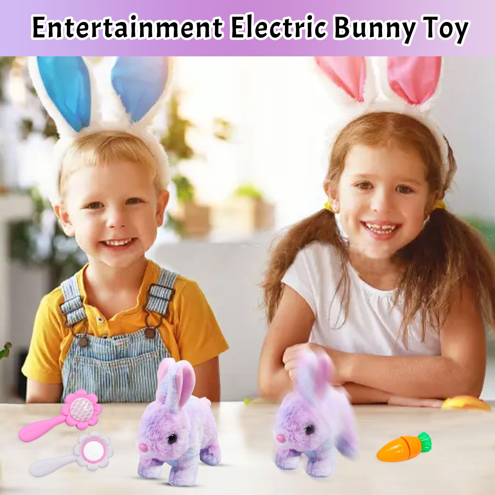 KOIROI Peluche Elettrico Coniglio Giocattoli, Giocattolo Coniglietto Saltando, Giocattolo Interattivo per Coniglio, Coniglio Peluche Interattivo per Bambini, Peluche Coniglietto Giocattolo per Pasqua