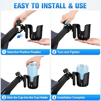2-in-1 Universal Stroller Cup Holder with Phone Holder for Walker,Fits Most Cup