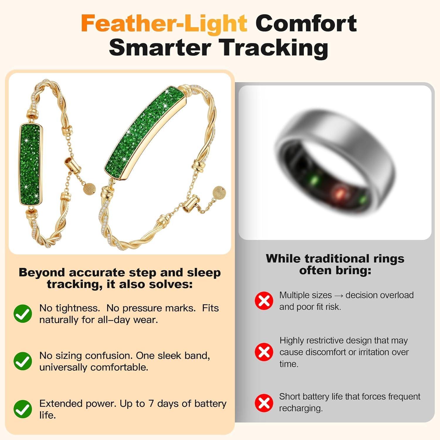 Braccialetto intelligente 2 in 1 con cristalli intarsiati per donne, braccialetto fitness tracker con frequenza cardiaca, monitoraggio del sonno e del ciclo, impermeabile IP68, cinturini