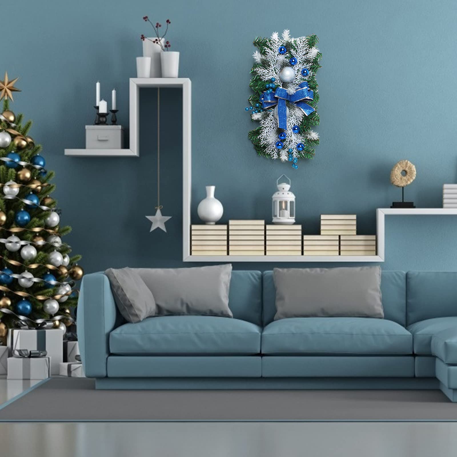 BEIJIALY Simulatie dennenaald bessen swag, kunstmatige kerst traanzwam, kunstmatige zwaai krans slinger kerst swag ornament voor voordeur trap raam kerstdecoratie (type 1