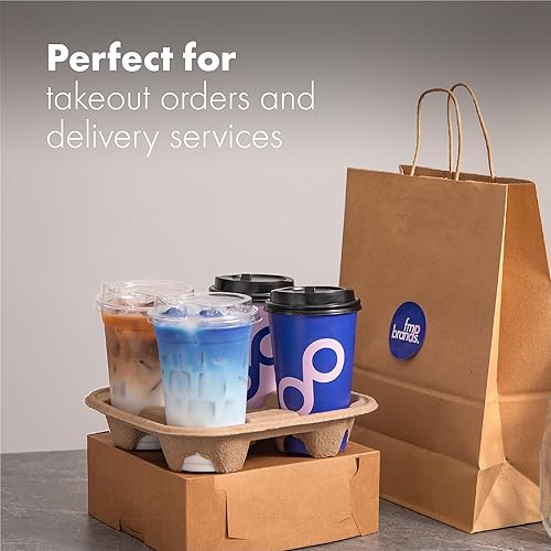 Miniatura 7 de FMP Brands Uber Eats - Bandejas desechables para 4 tazas, paquete de 45 soportes compostables de fibra de pulpa para tazas de 8 a 32 onzas, soportes