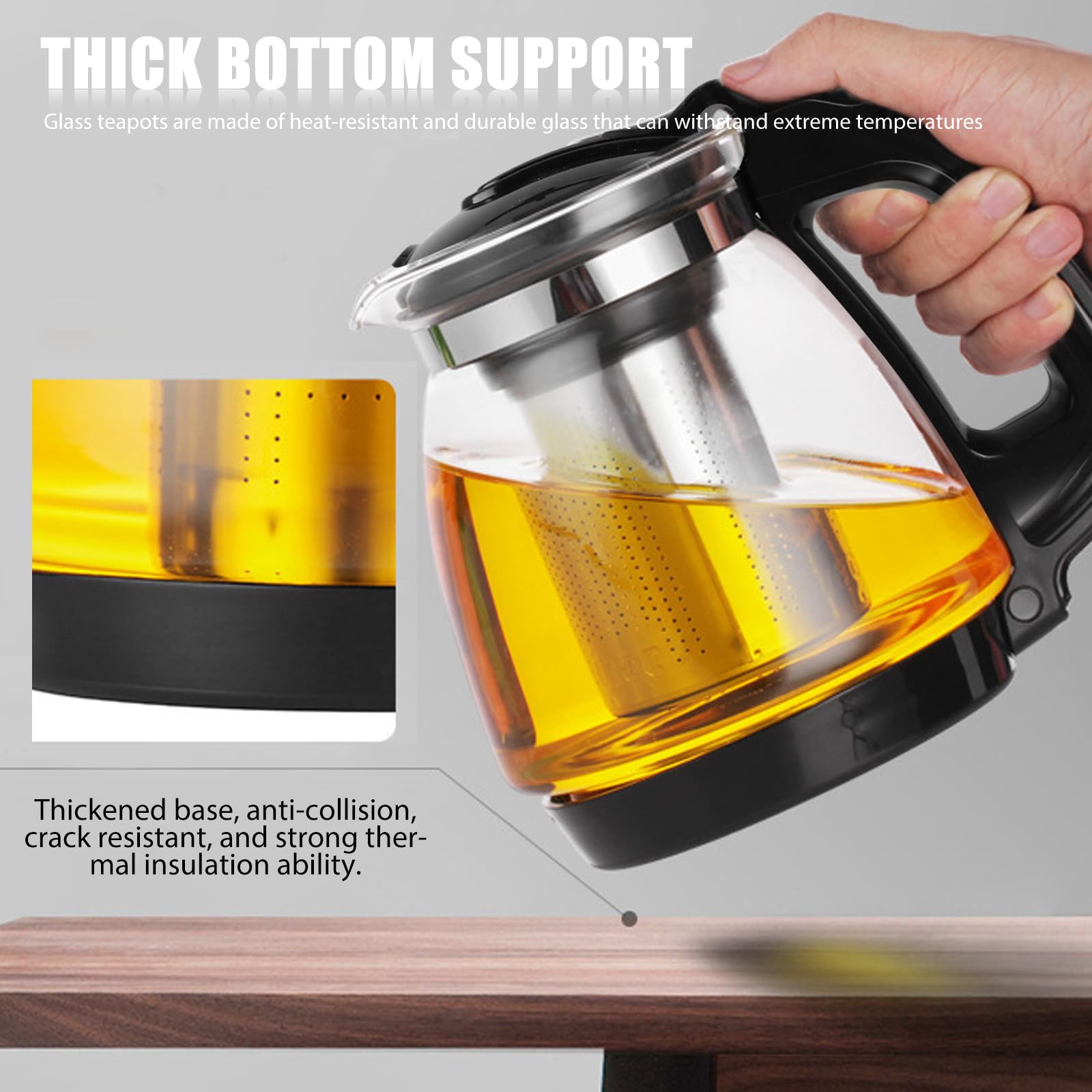 Théière Verre Borosilicate Théière En Verre Borosilicate 1000ml Avec Infuseur - Passoire Amovible, Bec Anti-goutte, Lave-vaisselle Théière 1000ml