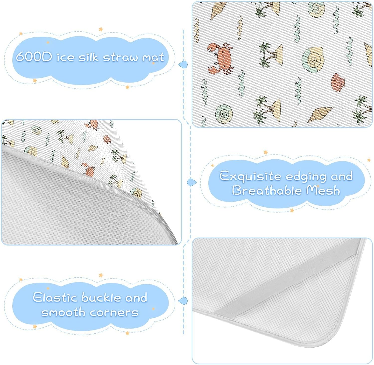 Baby Cooling Mat Cartoon Tropical Theme Ice Silk Breathable Mesh Summer Crib Mattress Pad with Pillowcase, Soft Cooling Sleeping Surface for Infant & Toddler, 52"x28"
