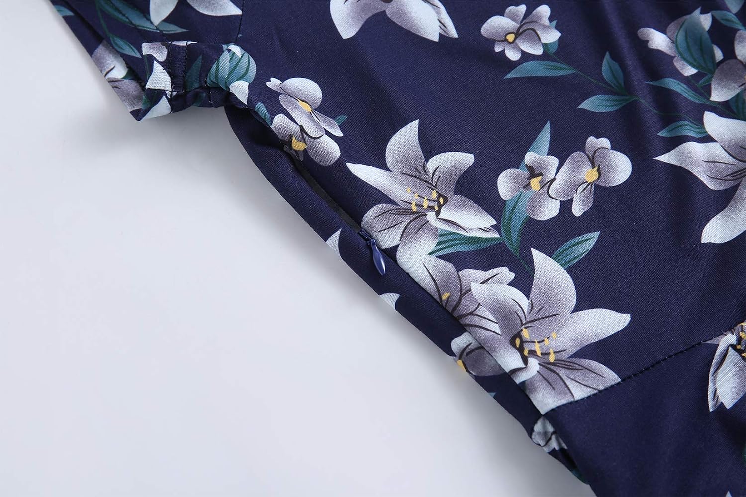 Women's Elegant Knee Length Dresses Vintage Summer Office Casual Floral Print Work Party A-Line Swing Dress with Pockets 162