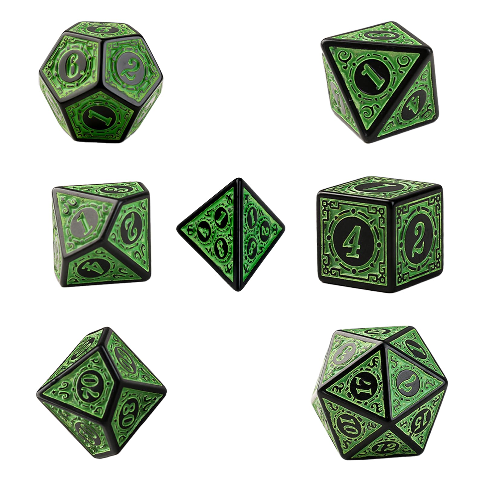 7 Dados Poliédricos Juegos rol, Dados DND para Dungeons and Dragons RPG MTG Patrón Tallado Verde