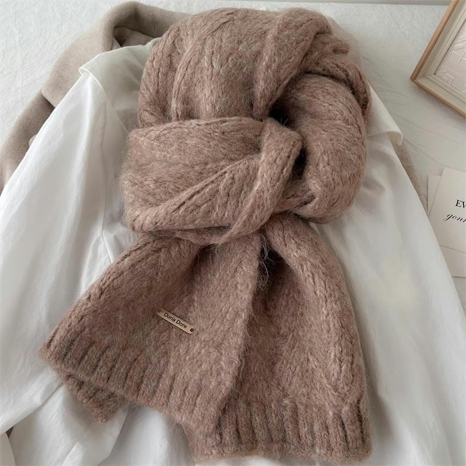 Sciarpa Donna Sciarpa da Donna Sciarpa Invernale in Misto Lana per Studenti di Alta Calda Lavorata A Maglia Regalo di Natale 164 * 24 Cm-Grigio Poco Profondo