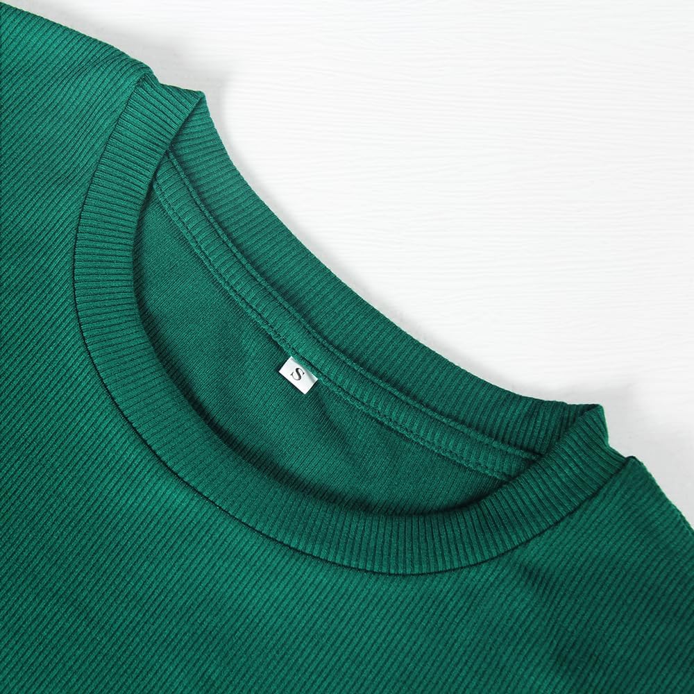 Artfish Women's Round Neck Long Sleeve Knit Ribbed Fitted Crop Top Casual Basic Shirts - Image 3