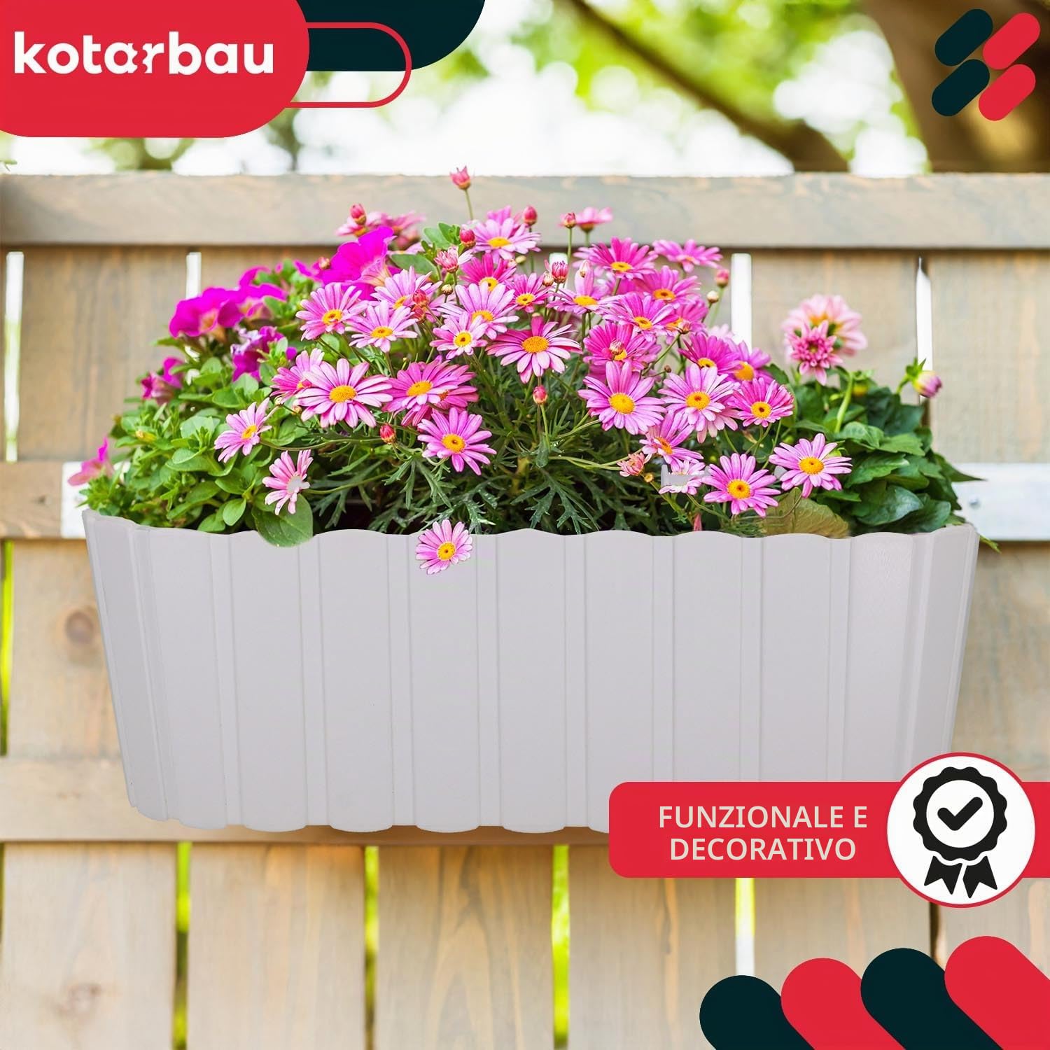 KOTARBAU® 6 Pezzi Fioriera da Esterno - Vasi per Piante da Esterno - 40 x 15 x 15 cm - Fioriera da Balcone - Rettangolare - PVC - Bianco - con Supporto - Leggera - Decorazione Balcone