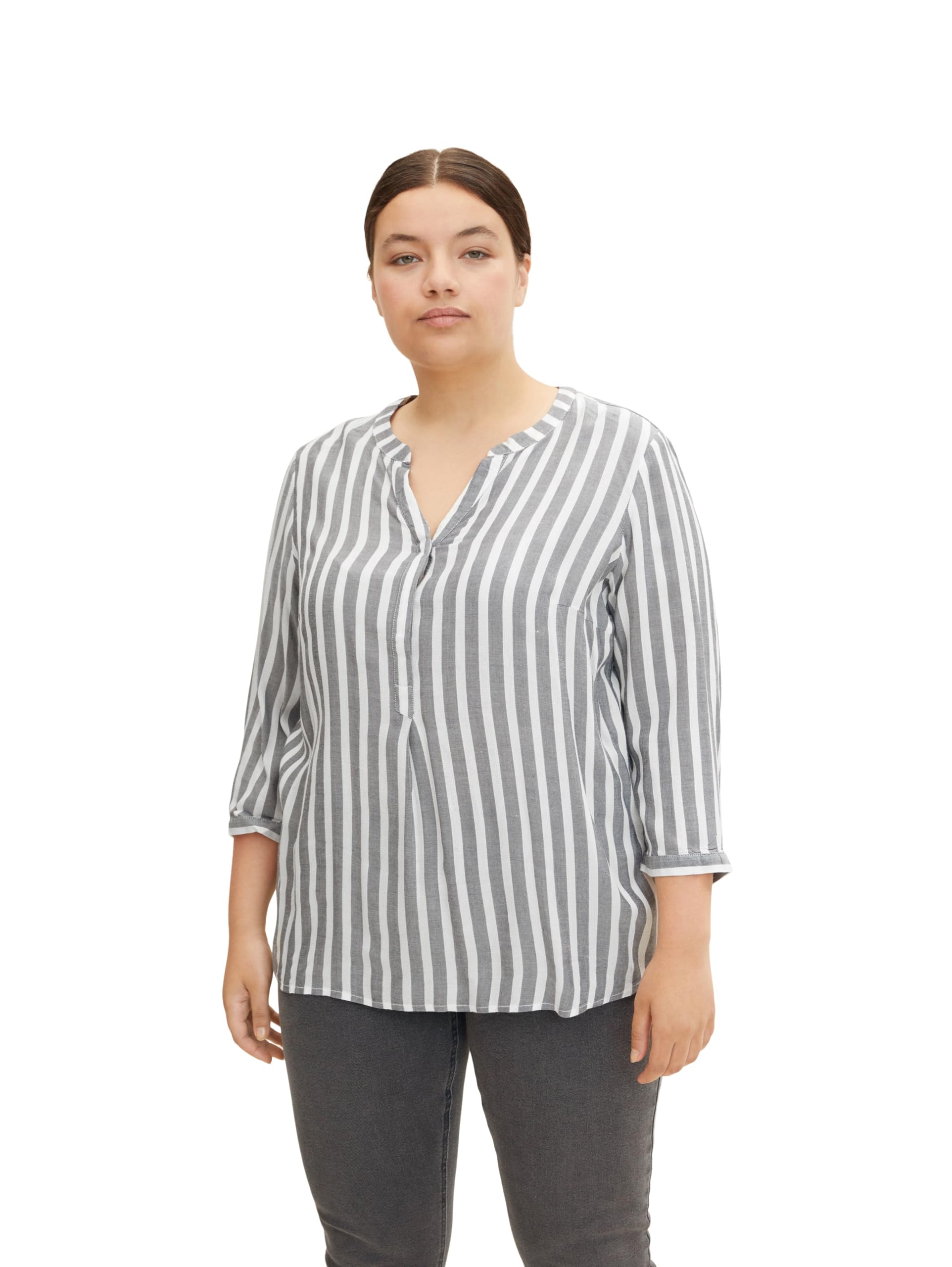 TOM TAILOR Ladies Blouse with Stripes 1024917, 21395 - Offwhite Navy Vertical Stripe, 48 Plus