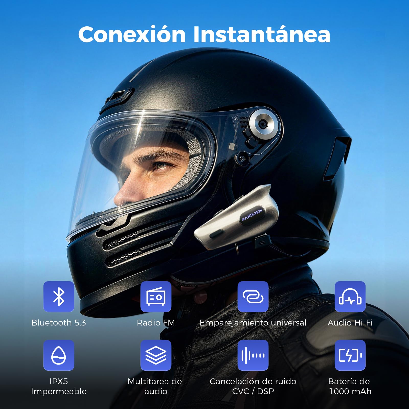 2Y Intercomunicador Casco Moto Bluetooth, 2 Motociclistas Intercom, Cancelación de Ruido, Emparejamiento Universal, Audio Multitarea, IPX5, FM