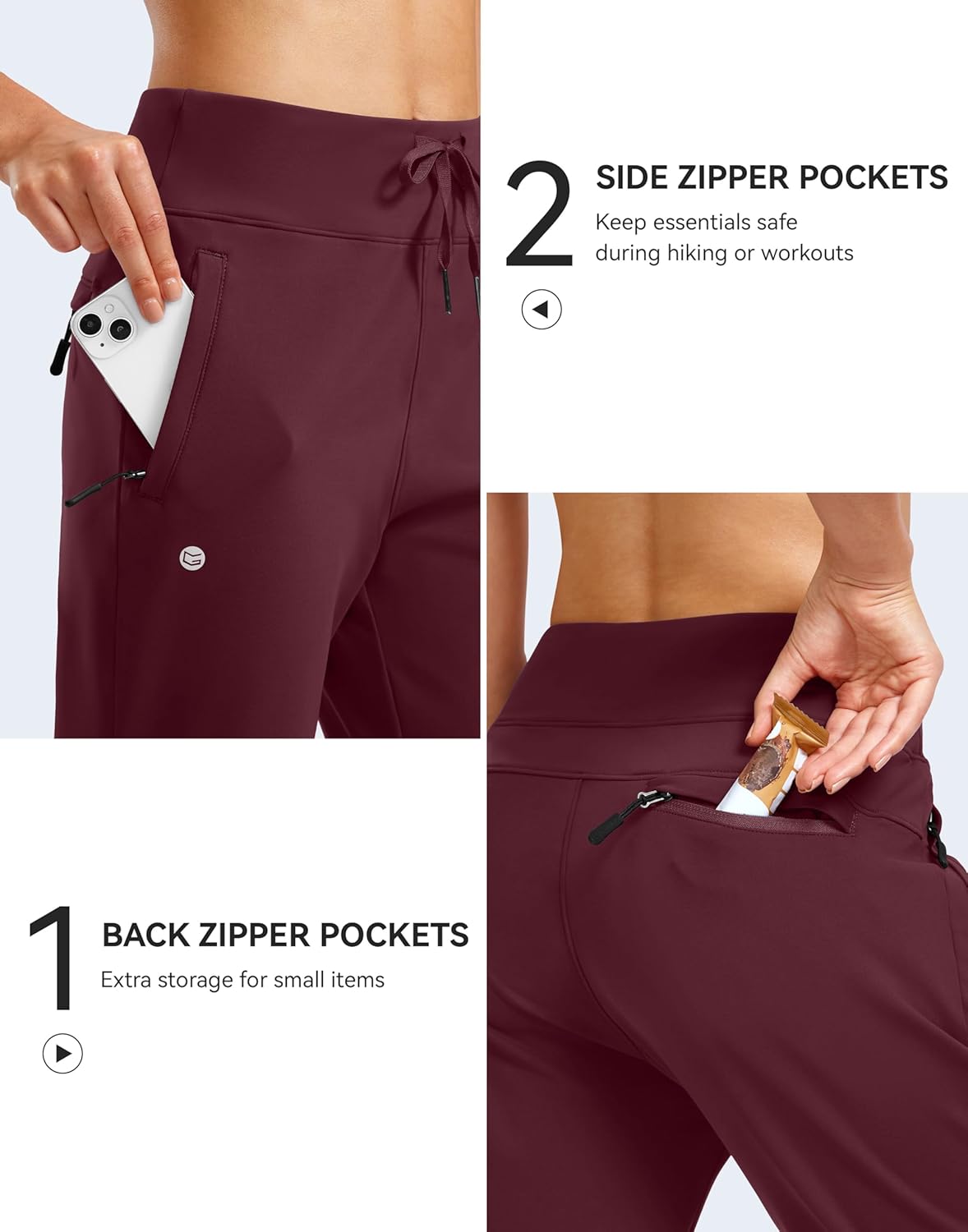 G Gradual Women's Fleece Lined Joggers Water Resistant Hiking Pants High Waisted Winter Thermal Sweatpants 3 Zipper Pockets - Image 5