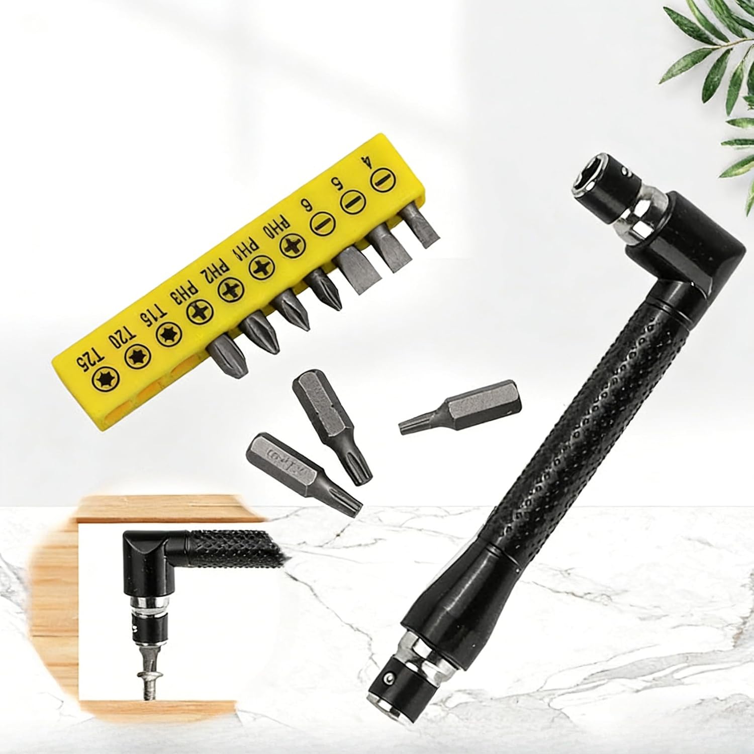 Hex Socket Wrench Double Head with 10Pcs Various Angled Screwdriver Bits Hand Tool Set for Home, Garage (black-yellow)