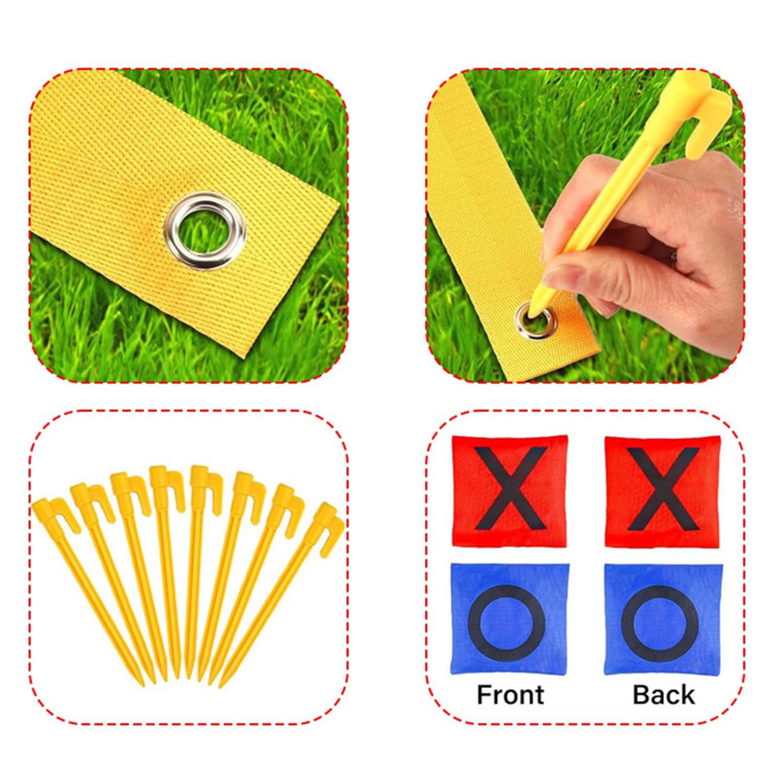 Tic Toe Juego Bolsa Lanzamiento Set Lanzamiento Objetivo Sandbag Juguetes Exterior Nylon Seguro Adecuado para Niños Adultos Juegos Familiares, Tres en Raya Amarillo