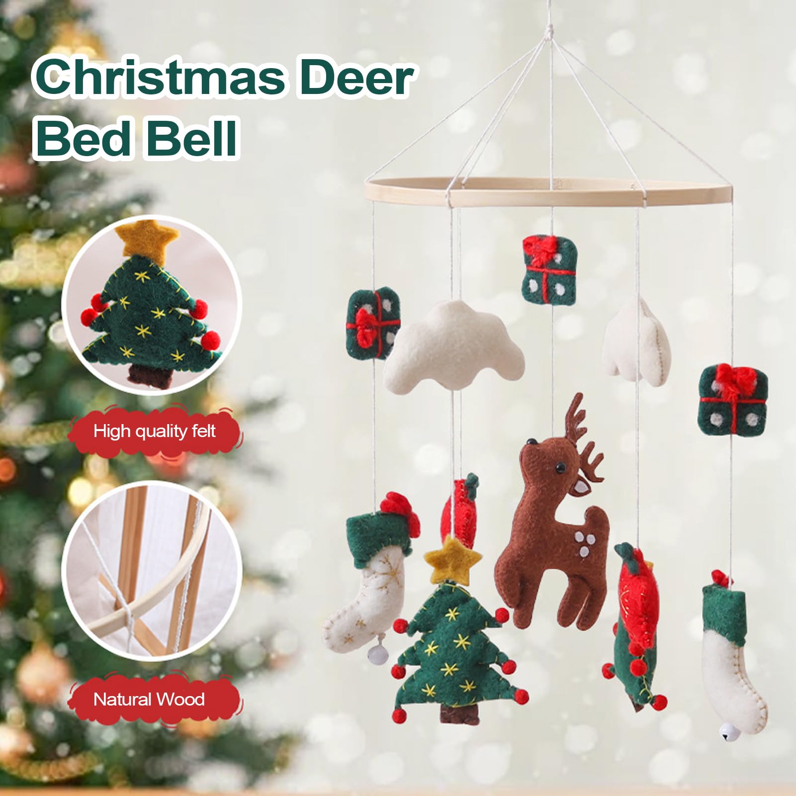 Mobili per Culla Carillon Natalizio per Culla | Carillon Sonoro Renna di Albero di Natale per Parete Camera Bambini Compleanno